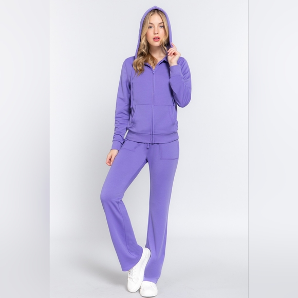 ACTIVE BASIC French Terry Zip-Up Hoodie and Drawstring Pants 2 Piece Set - Picture 3 of 3